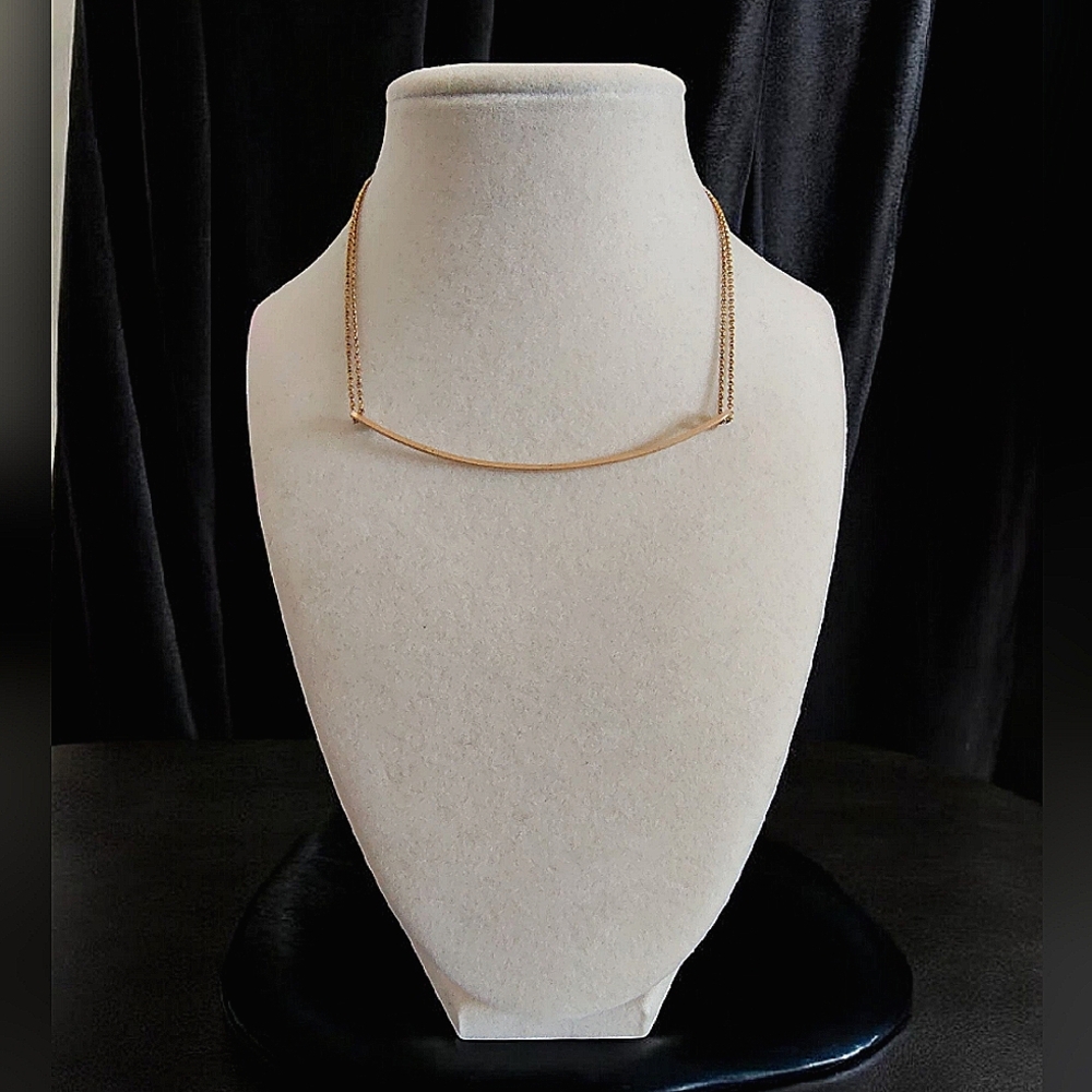 1/20 14K Gold Large Curved Bar Double Chain Choker Necklace